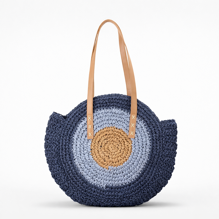 Soleil – Round Woven Straw Shoulder Bag for Beach & Travel