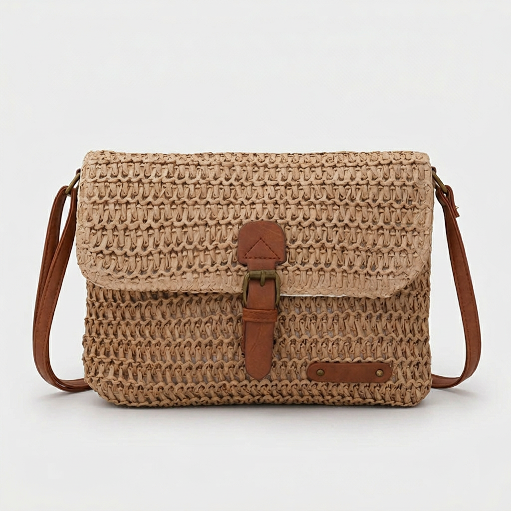Soleil – Women's Straw Crossbody Bag with Flap