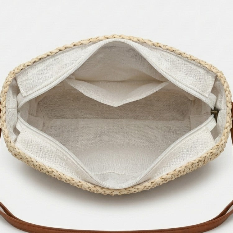 Soleil – Women's Straw Crossbody Bag with Flap
