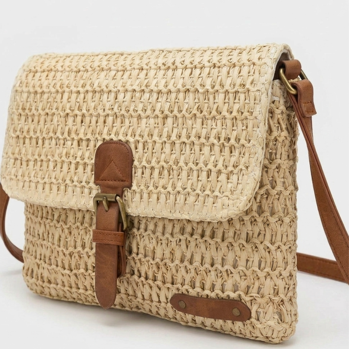 Soleil – Women's Straw Crossbody Bag with Flap