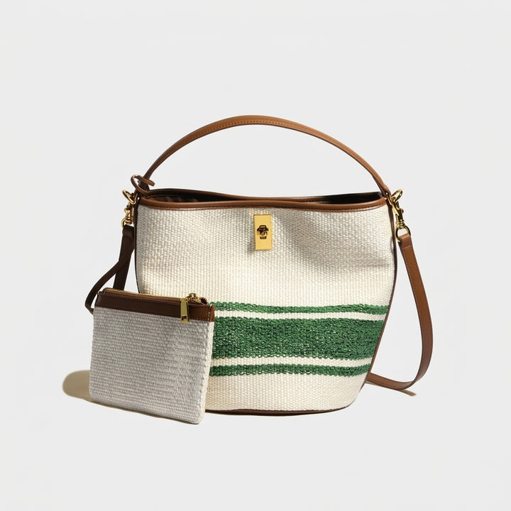 Soleil – Woven Bucket Bag with Pouch, Shoulder Crossbody Bag