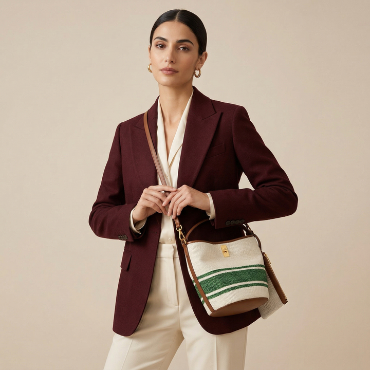 Soleil – Woven Bucket Bag with Pouch, Shoulder Crossbody Bag