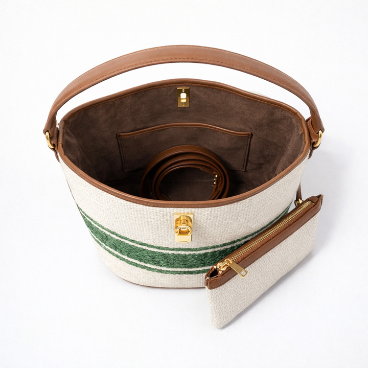 Soleil – Woven Bucket Bag with Pouch, Shoulder Crossbody Bag