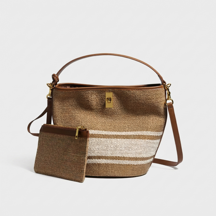 Soleil – Woven Bucket Bag with Pouch, Shoulder Crossbody Bag