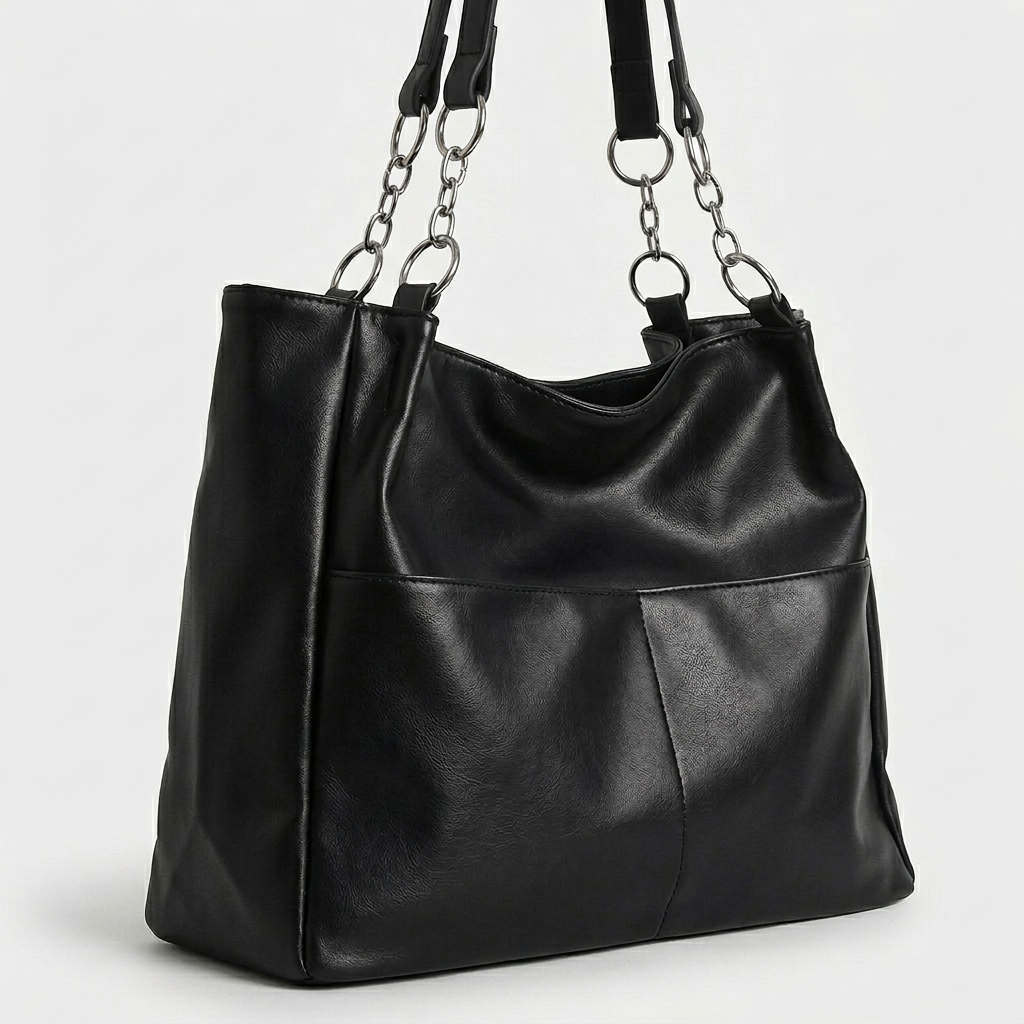 Solen – Large Vegan Cowhide Tote Bag, Chain Shoulder Bag