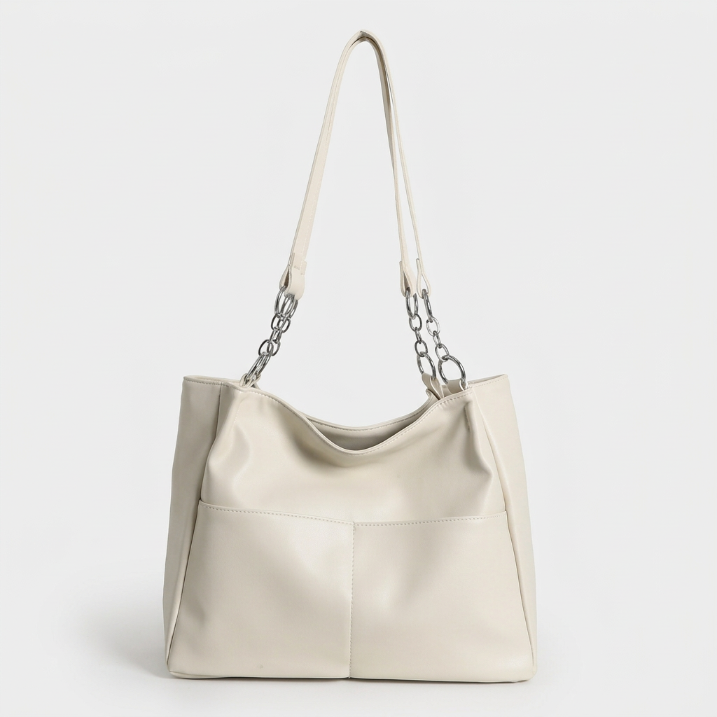 Solen – Large Vegan Cowhide Tote Bag, Chain Shoulder Bag