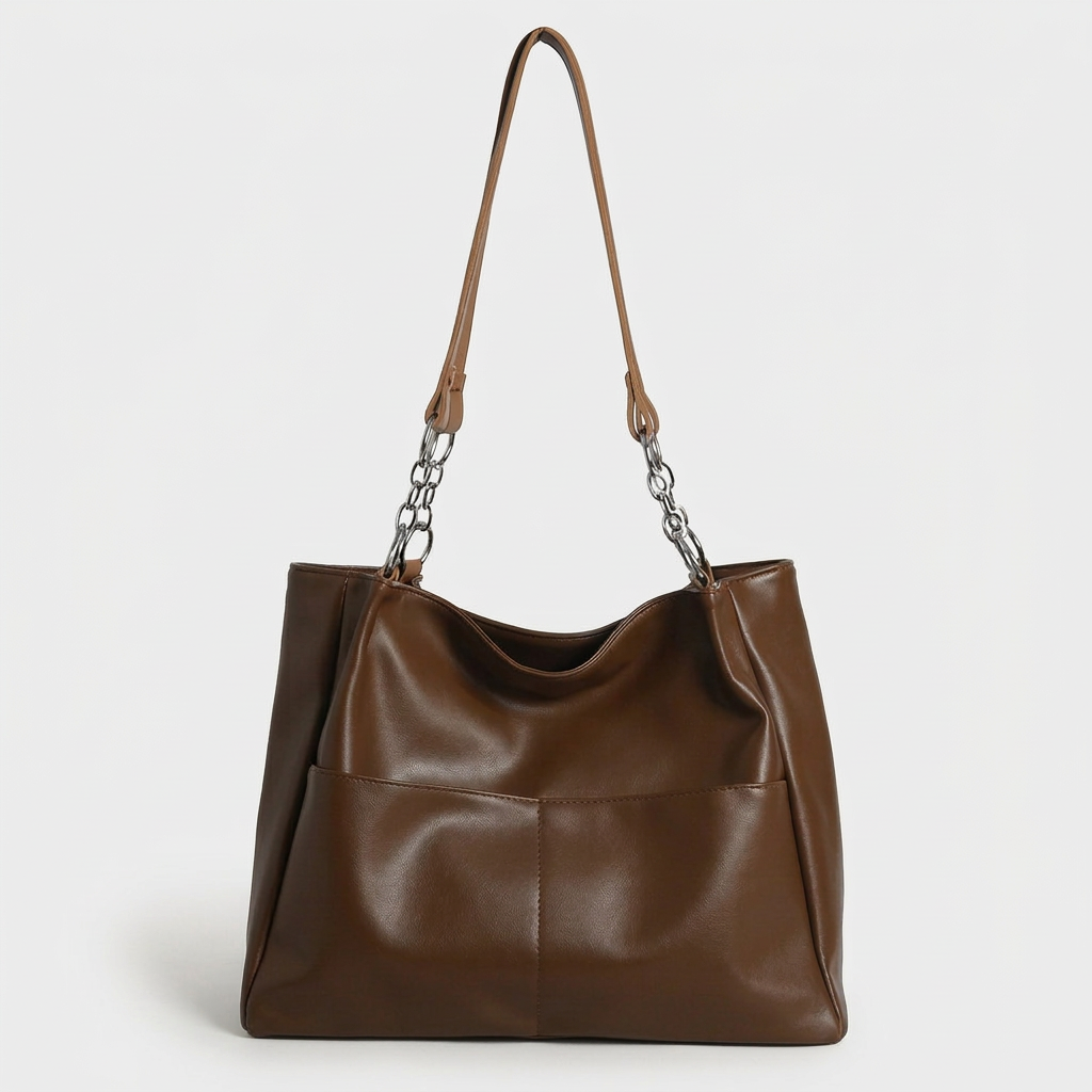 Solen – Large Vegan Cowhide Tote Bag, Chain Shoulder Bag
