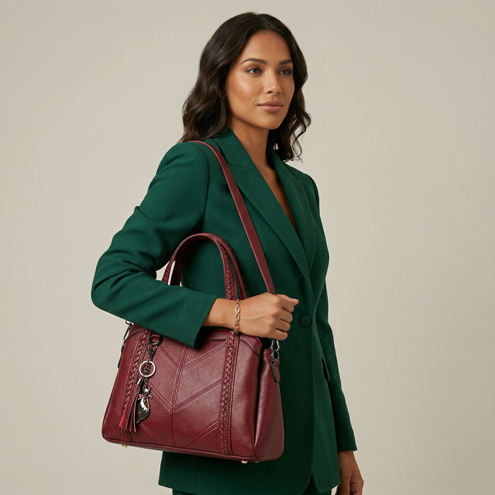 Solène – Vegan Cowhide Satchel Bag, Braided Strap Bag