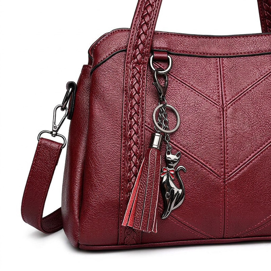 Solène – Vegan Cowhide Satchel Bag, Braided Strap Bag