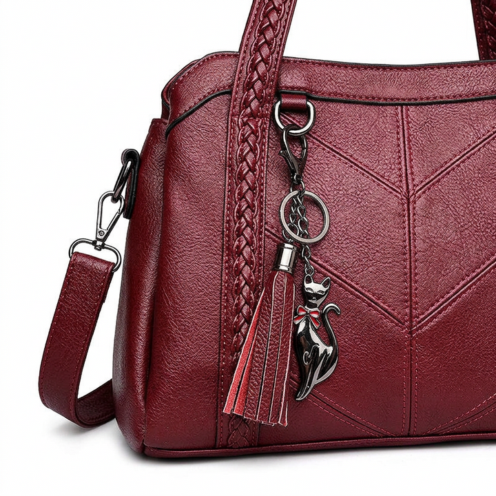 Solène – Vegan Cowhide Satchel Bag, Braided Strap Bag