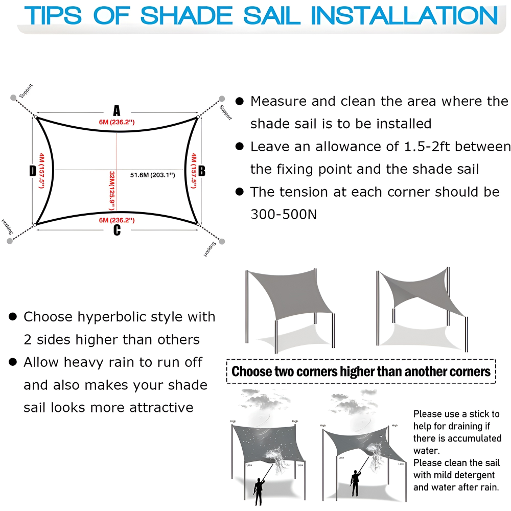 Rectangular Sun Sail Waterproof | Water-Resistant Outdoor Fabric | UV Protection | SkyCover