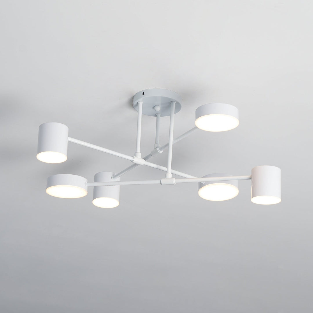 Six-Arm Cylindrical Shade Ceiling Light - Wrought Iron & Aluminum