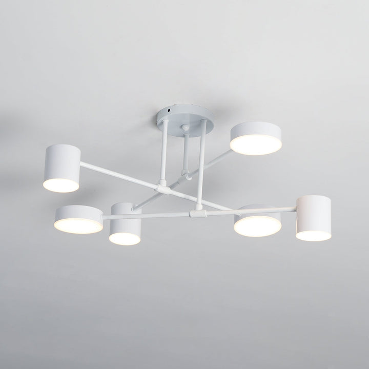 Six-Arm Cylindrical Shade Ceiling Light - Wrought Iron & Aluminum