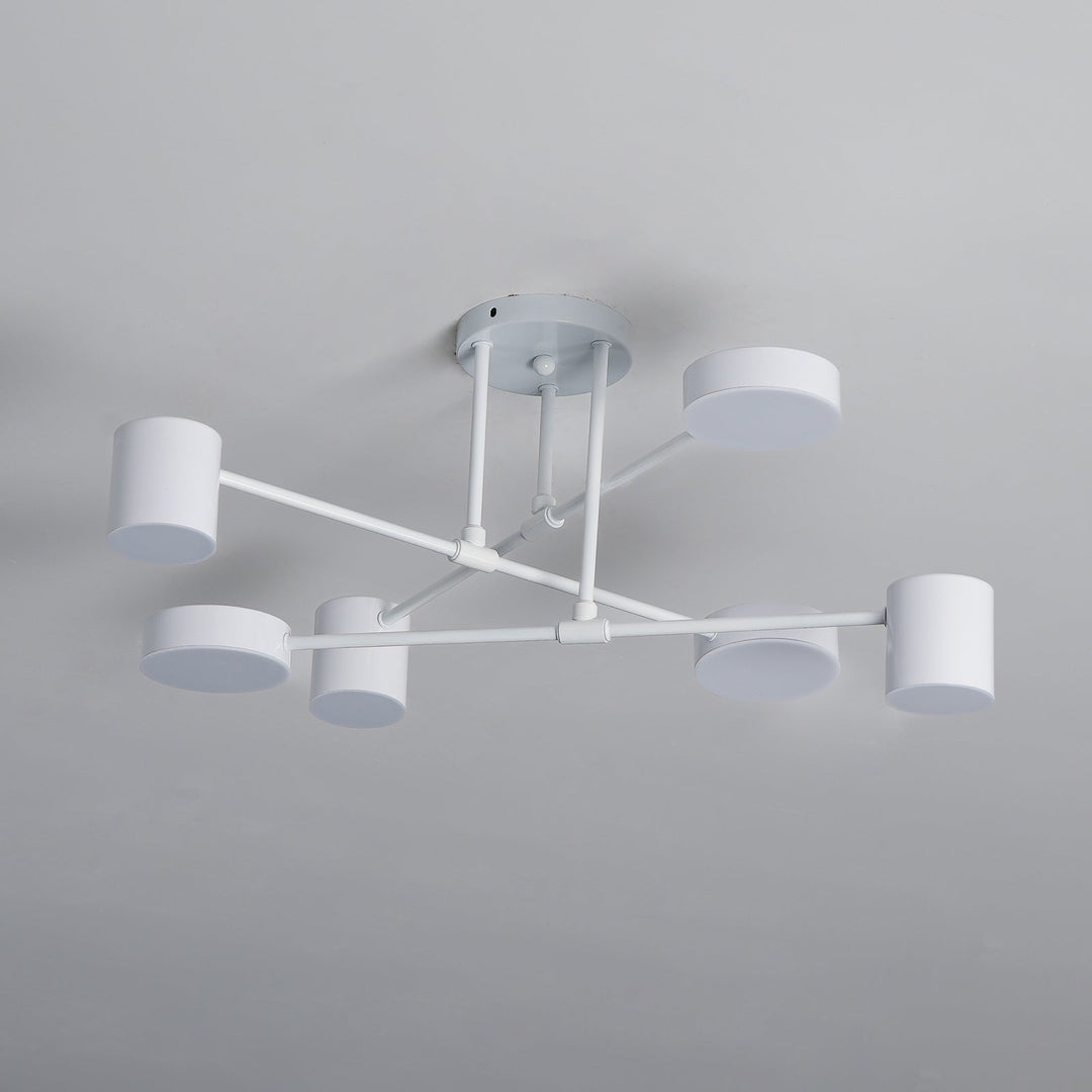 Six-Arm Cylindrical Shade Ceiling Light - Wrought Iron & Aluminum