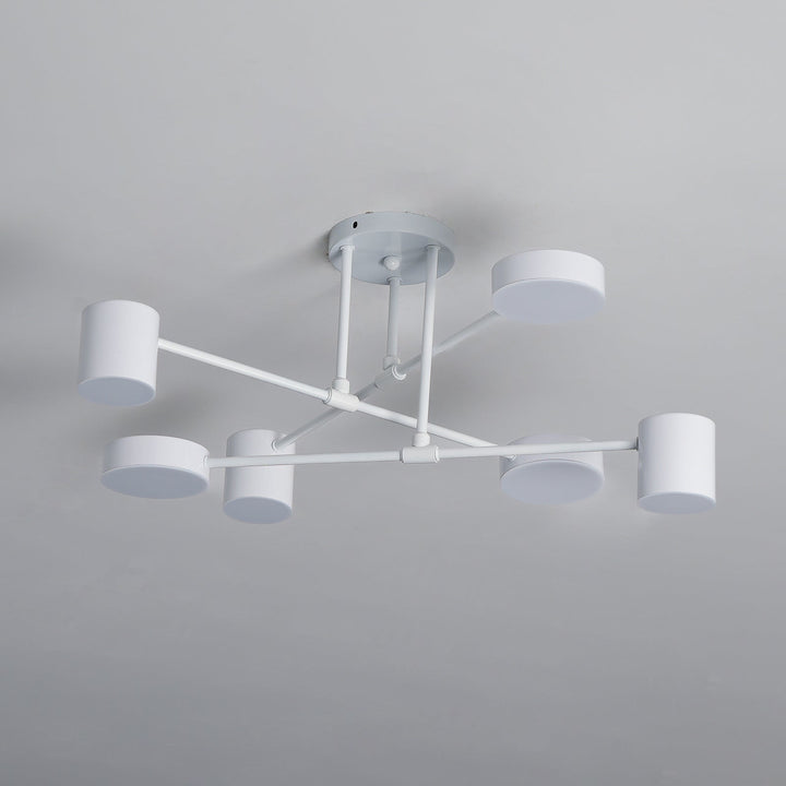 Six-Arm Cylindrical Shade Ceiling Light - Wrought Iron & Aluminum