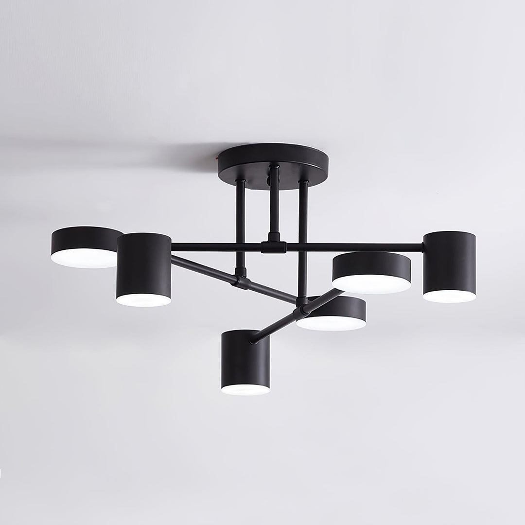 Six-Arm Cylindrical Shade Ceiling Light - Wrought Iron & Aluminum