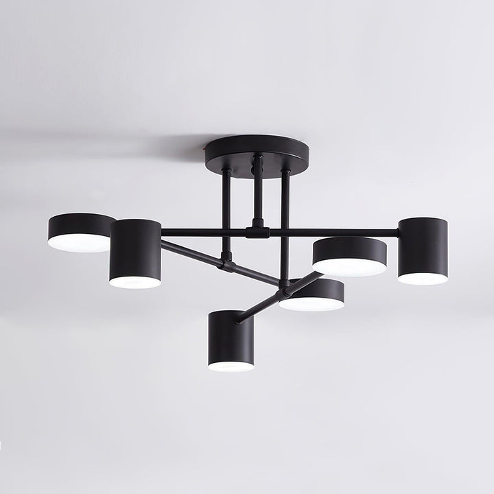Six-Arm Cylindrical Shade Ceiling Light - Wrought Iron & Aluminum