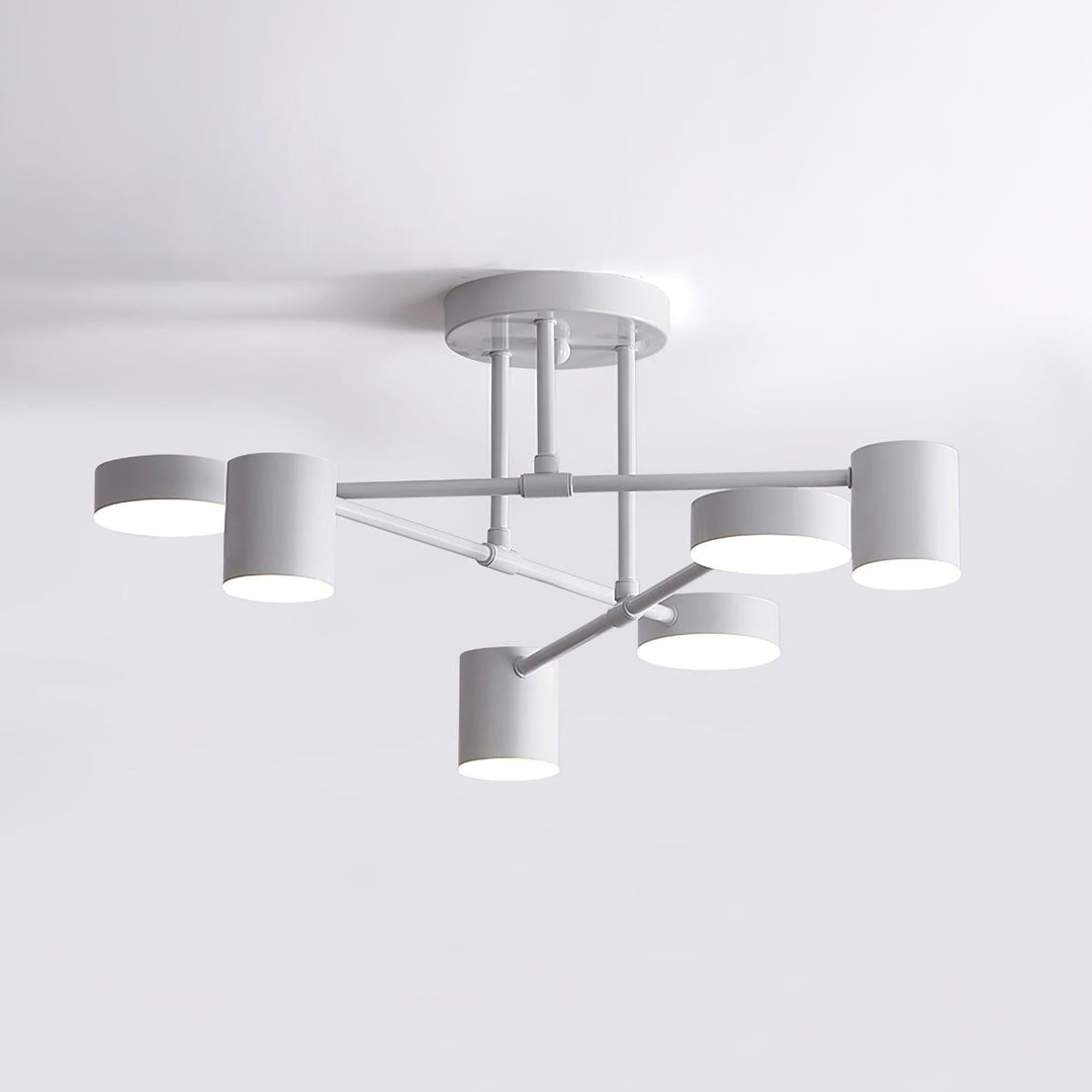 Six-Arm Cylindrical Shade Ceiling Light - Wrought Iron & Aluminum