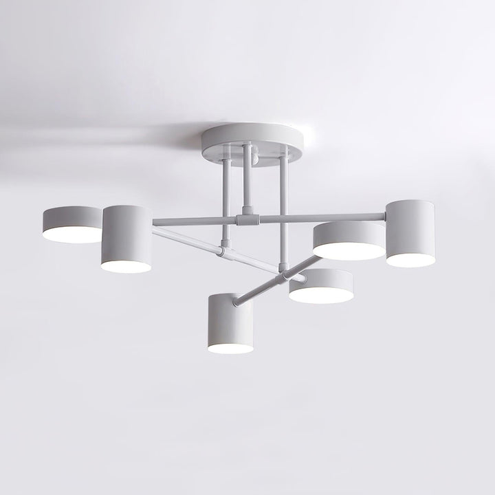 Six-Arm Cylindrical Shade Ceiling Light - Wrought Iron & Aluminum