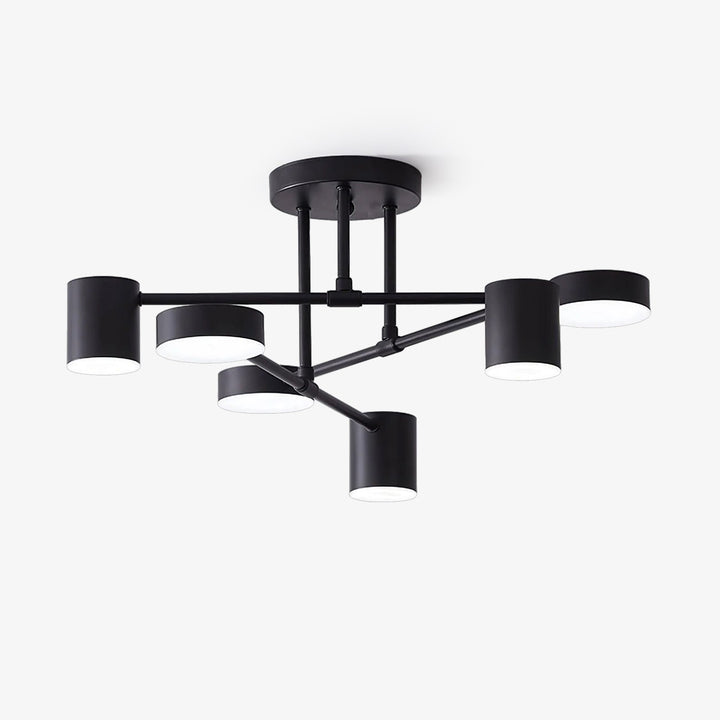 Six-Arm Cylindrical Shade Ceiling Light - Wrought Iron & Aluminum
