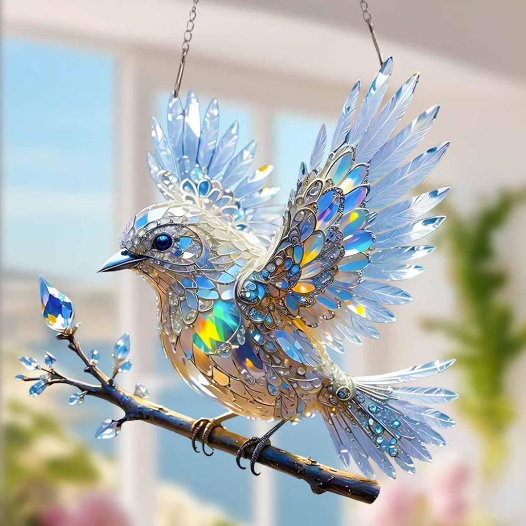 Bluebird Stained Glass Window Hanging - Home and Garden Decor