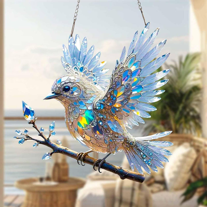 Bluebird Stained Glass Window Hanging - Home and Garden Decor