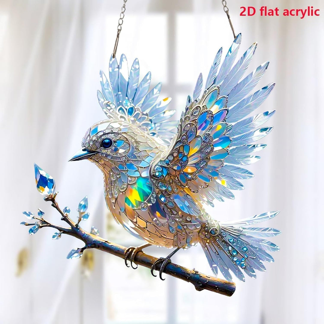 Bluebird Stained Glass Window Hanging - Home and Garden Decor