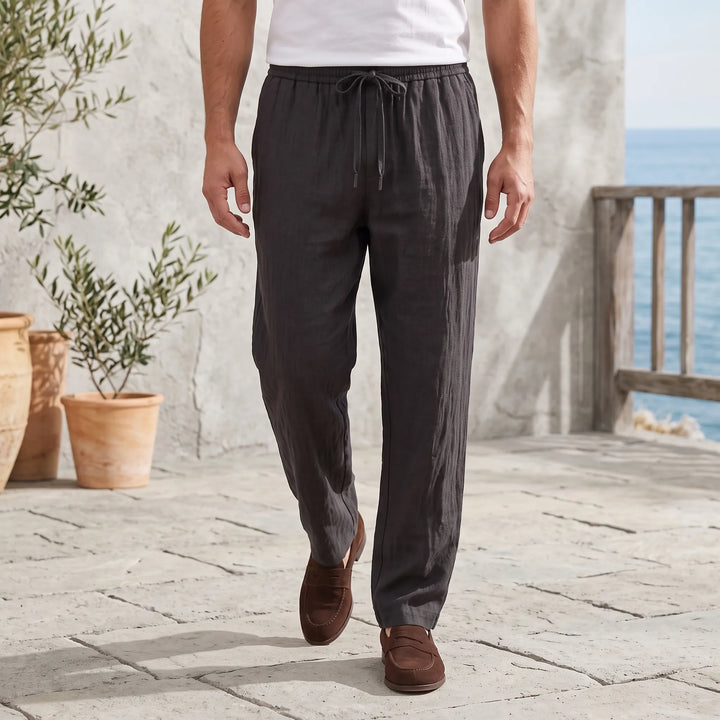 Relaxed Fit Straight Leg Summer Pants - Breathable Cotton Linen Blend