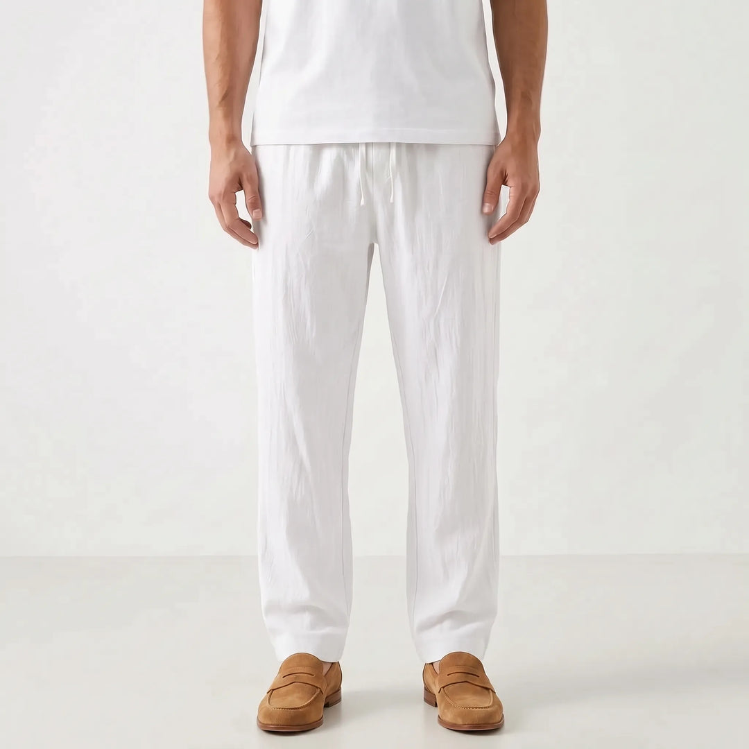 Relaxed Fit Straight Leg Summer Pants - Breathable Cotton Linen Blend