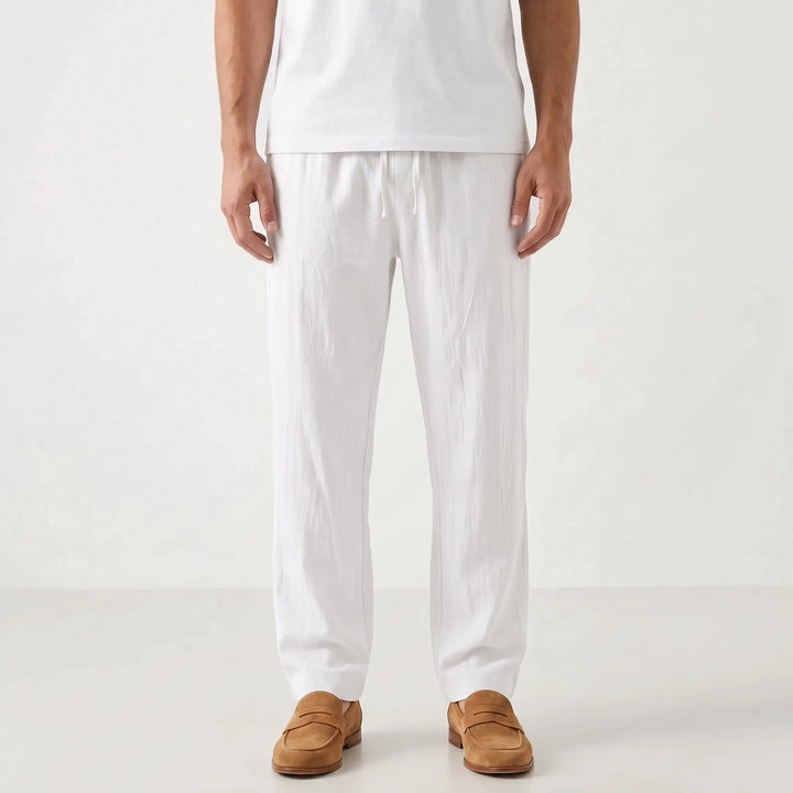 Relaxed Fit Straight Leg Summer Pants - Breathable Cotton Linen Blend