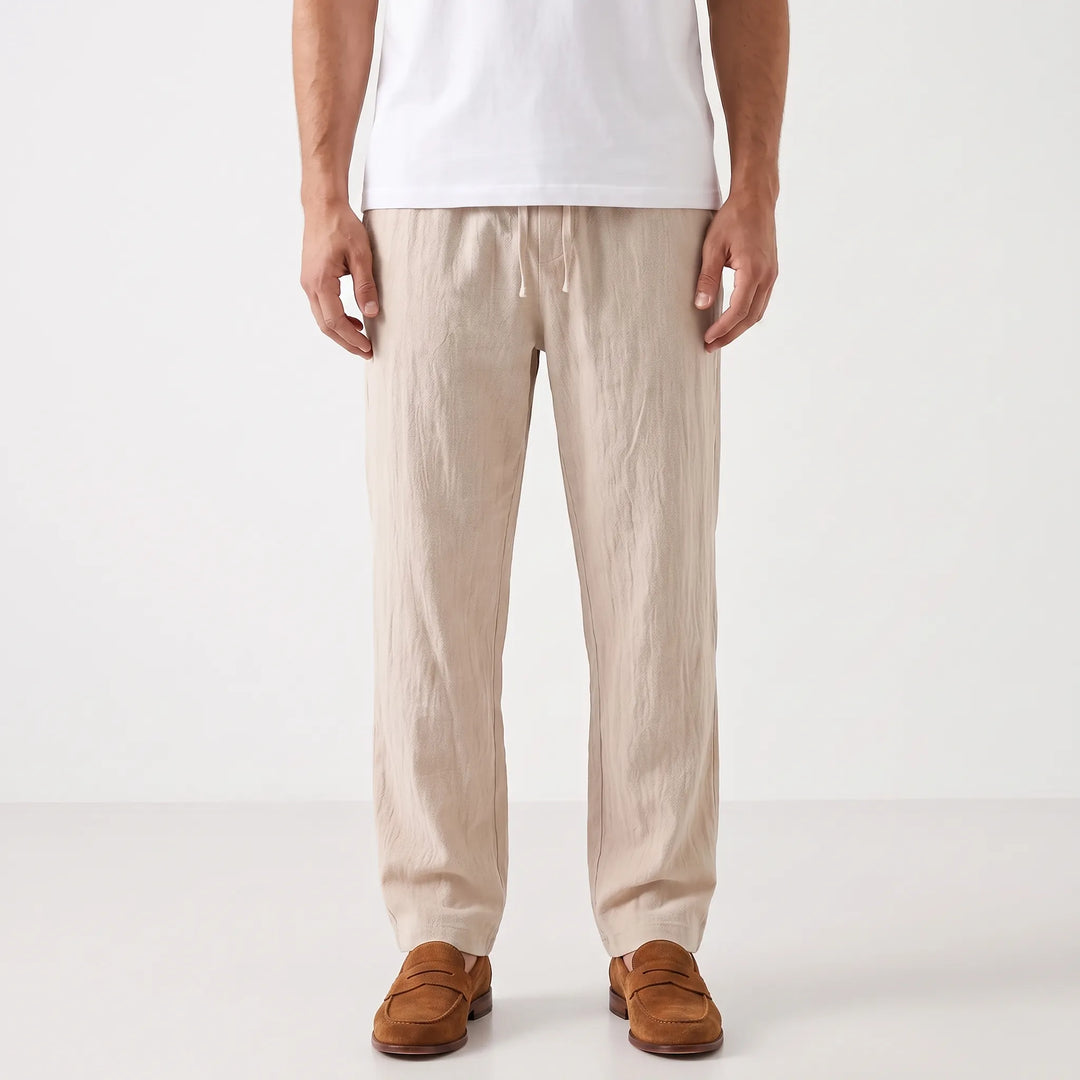 Relaxed Fit Straight Leg Summer Pants - Breathable Cotton Linen Blend
