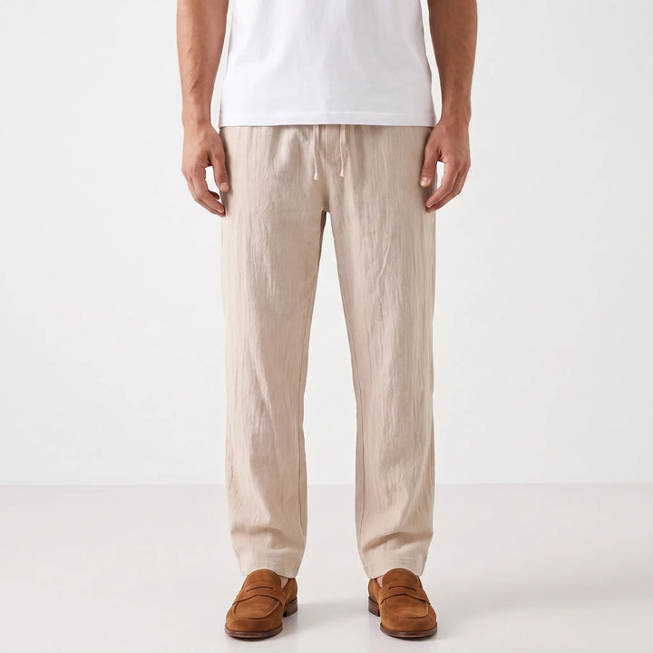 Relaxed Fit Straight Leg Summer Pants - Breathable Cotton Linen Blend