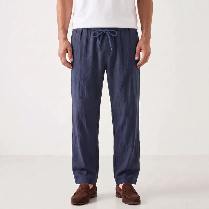 Relaxed Fit Straight Leg Summer Pants - Breathable Cotton Linen Blend