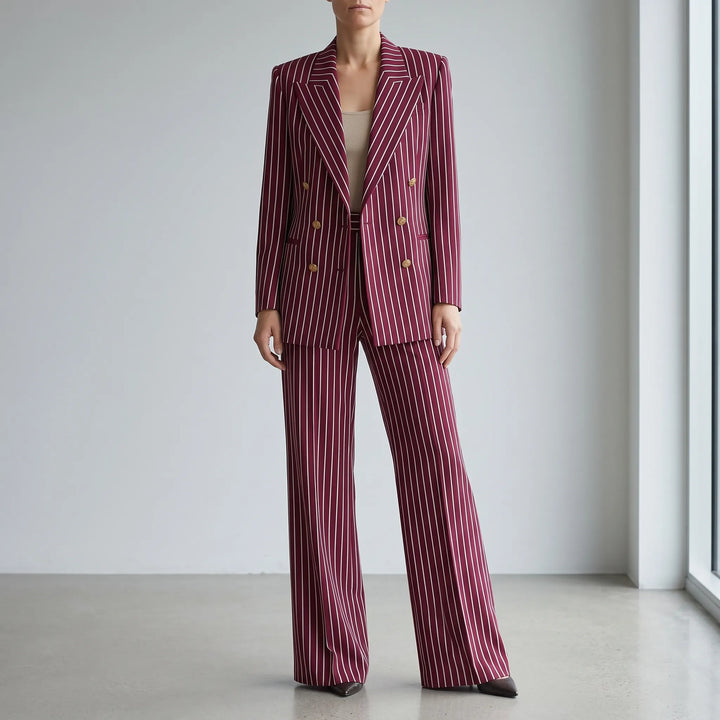 Striped Double-Breasted Wide-Leg Pant Suit for Women