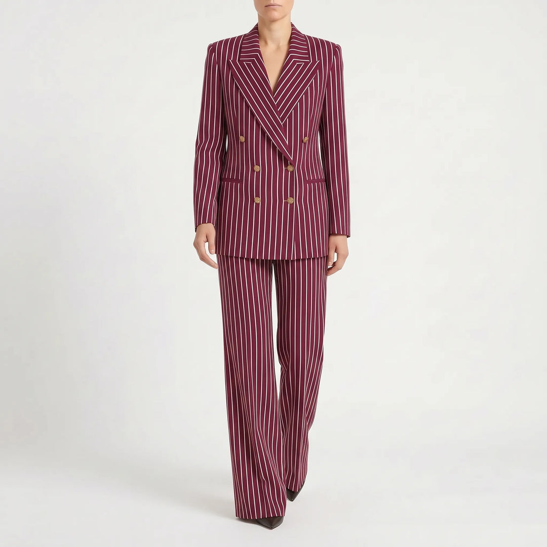 Striped Double-Breasted Wide-Leg Pant Suit for Women