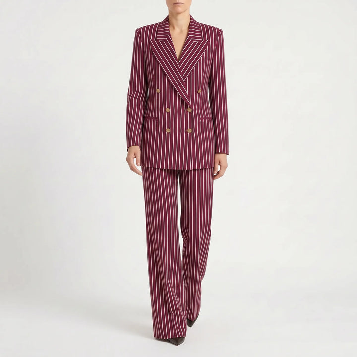 Striped Double-Breasted Wide-Leg Pant Suit for Women