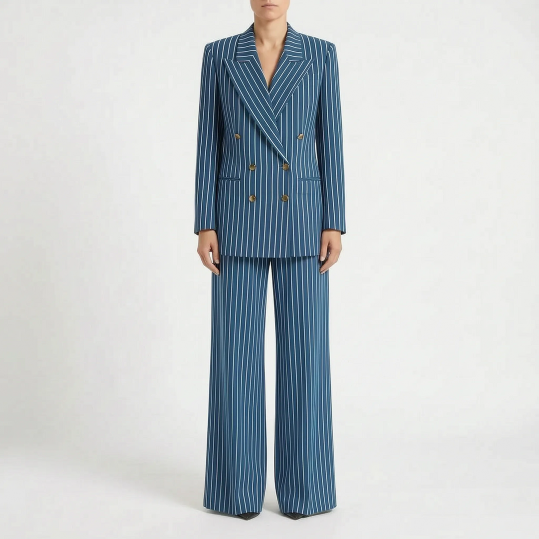 Striped Double-Breasted Wide-Leg Pant Suit for Women