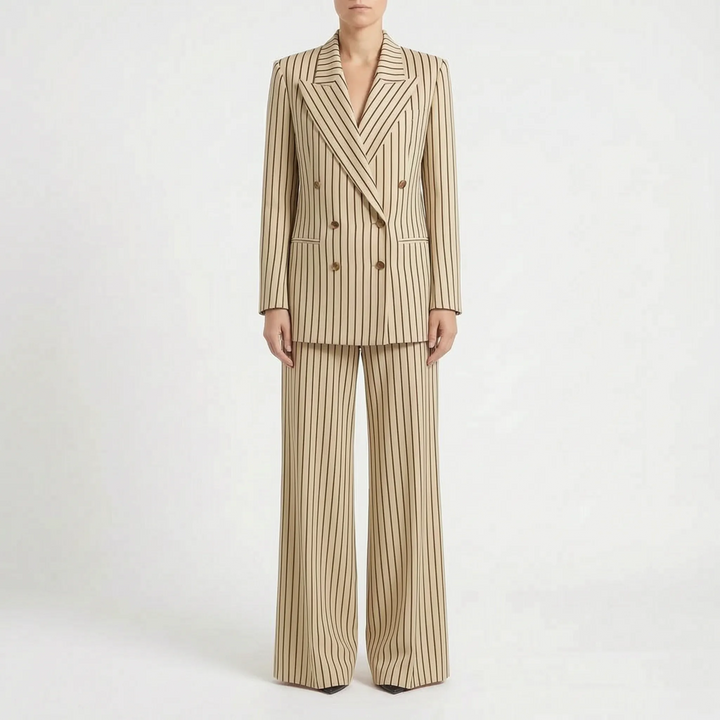 Striped Double-Breasted Wide-Leg Pant Suit for Women
