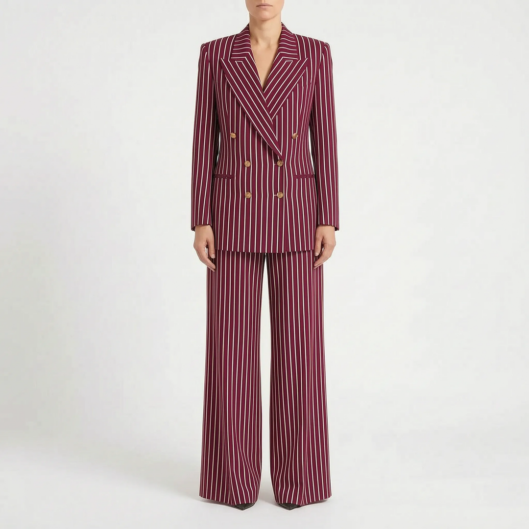 Striped Double-Breasted Wide-Leg Pant Suit for Women