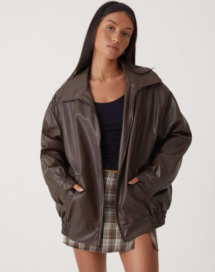 Urban Ease Oversized Faux Leather Jacket for Women – Relaxed Fit