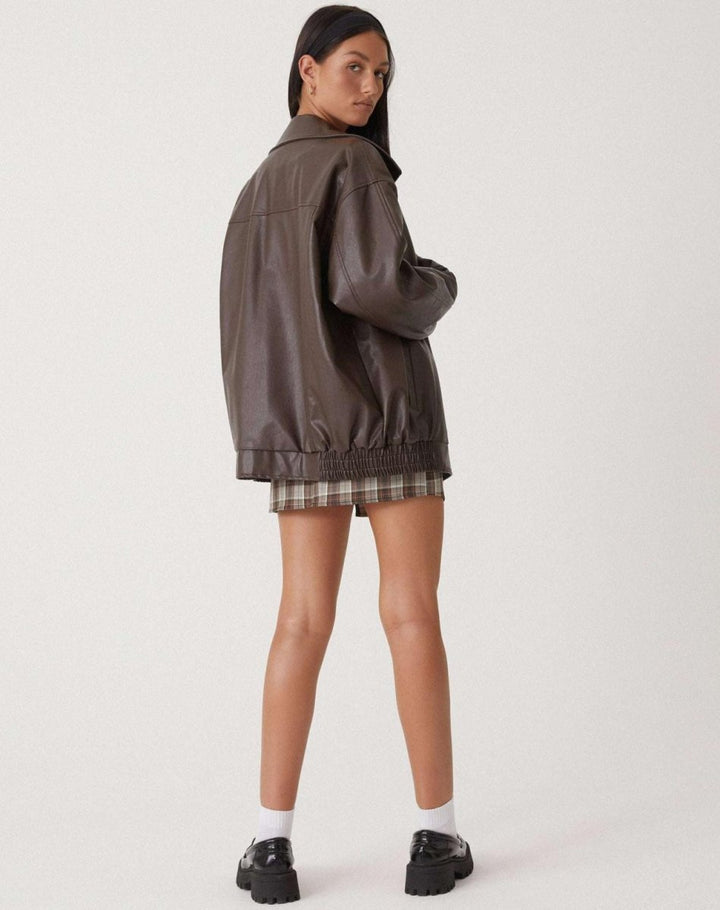 Urban Ease Oversized Faux Leather Jacket for Women – Relaxed Fit