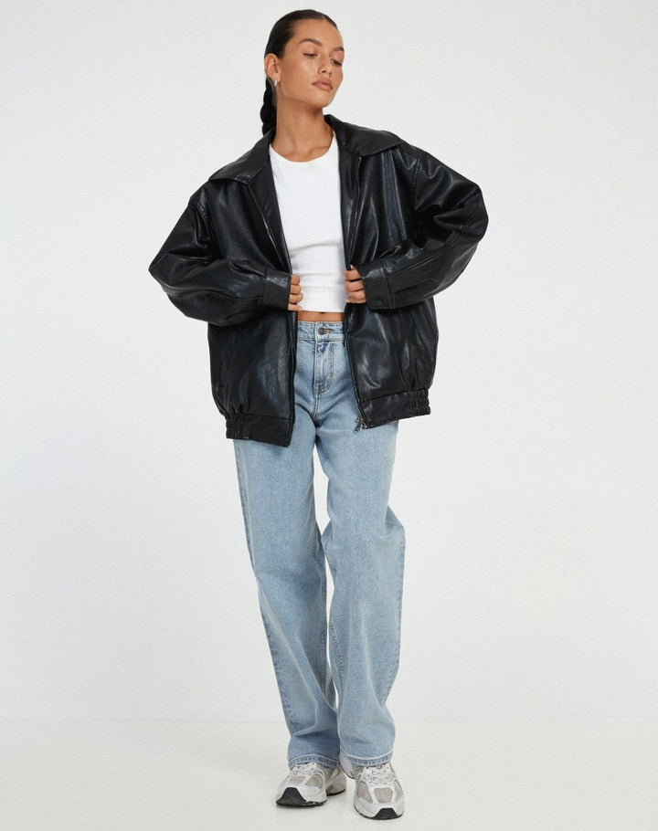 Urban Ease Oversized Faux Leather Jacket for Women – Relaxed Fit