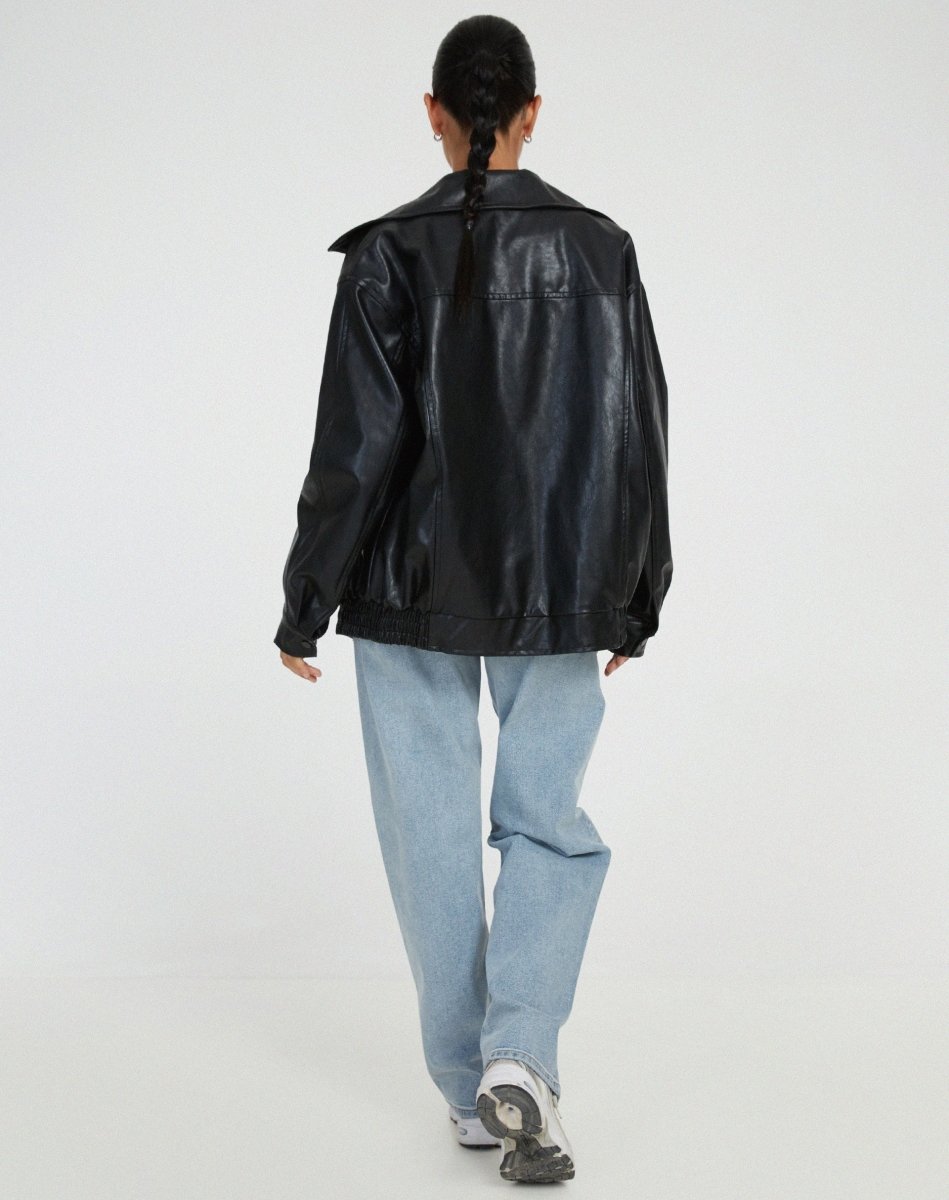 Urban Ease Oversized Faux Leather Jacket for Women – Relaxed Fit