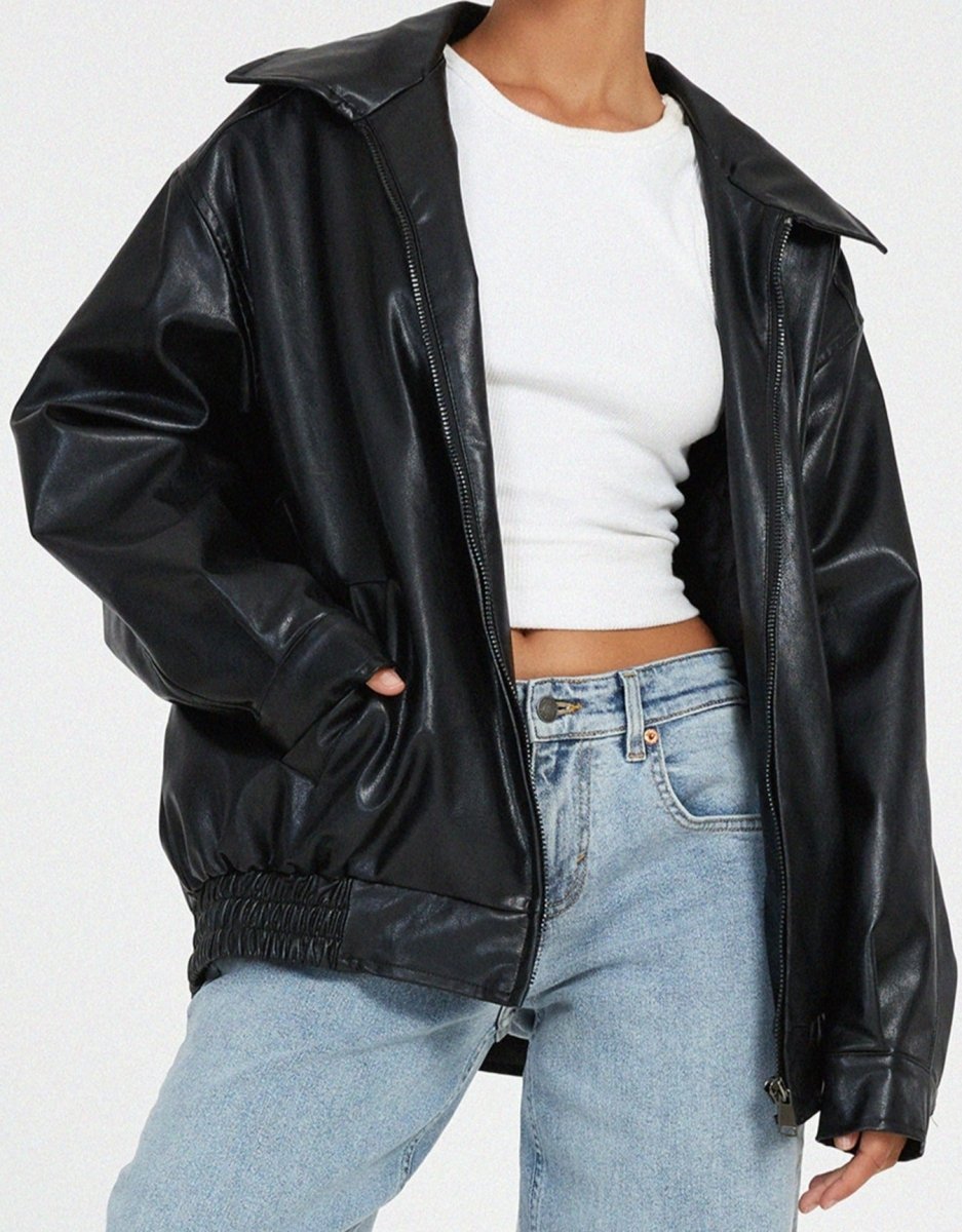 Urban Ease Oversized Faux Leather Jacket for Women – Relaxed Fit