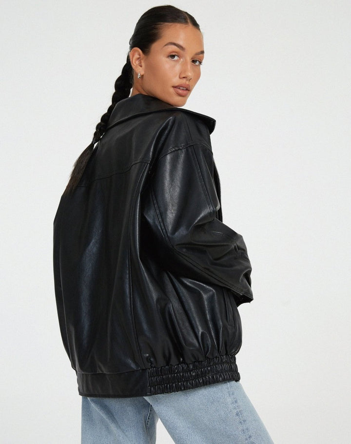 Urban Ease Oversized Faux Leather Jacket for Women – Relaxed Fit