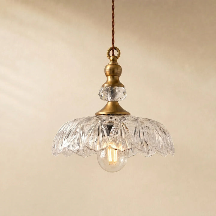 Sylvie Vintage Glass Brass Flower Pendant Light