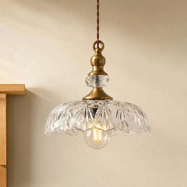 Sylvie Vintage Glass Brass Flower Pendant Light