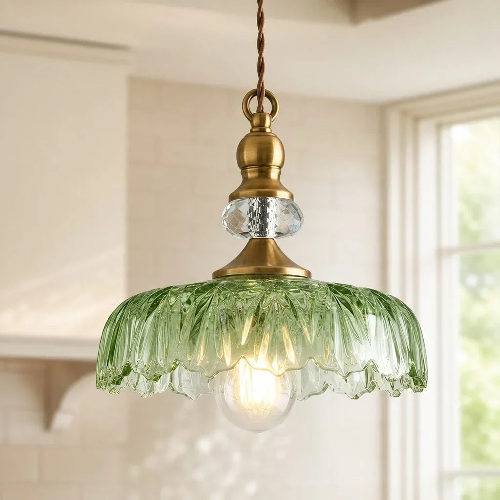 Sylvie Vintage Glass Brass Flower Pendant Light