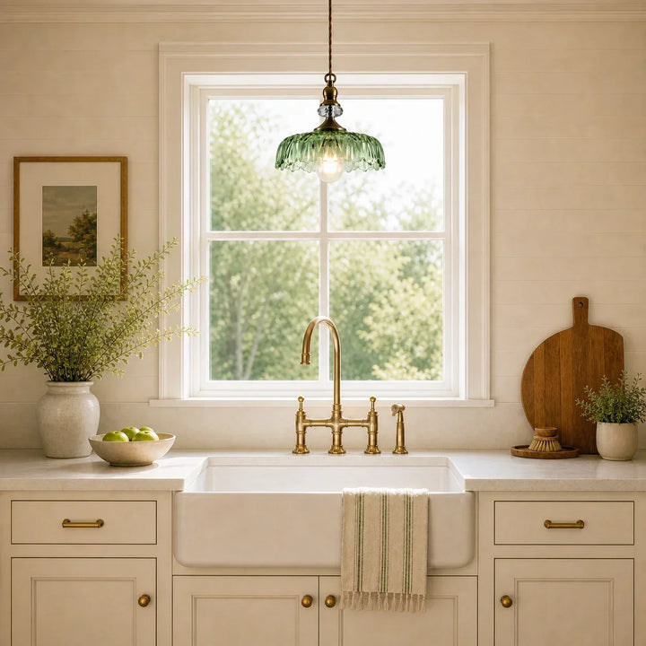 Sylvie Vintage Glass Brass Flower Pendant Light