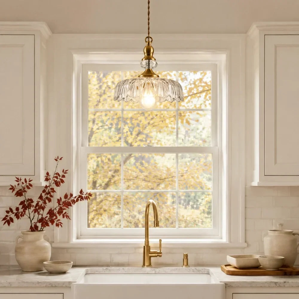 Sylvie Vintage Glass Brass Flower Pendant Light